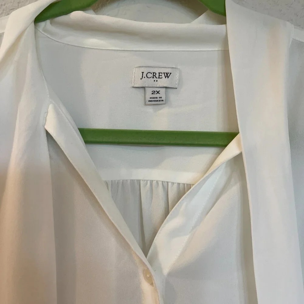 J. Crew White Tie Neck Blouse